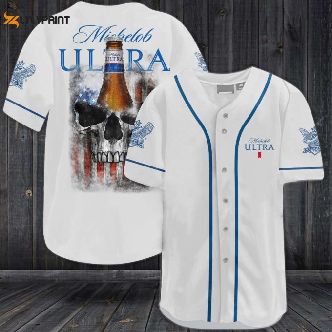 Michelob Ultra Skull Usa Flag All Over Print Unisex Baseball Jersey 1