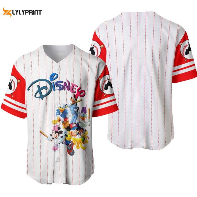 Mickey Mouse &Amp;Amp; Friends Disney All Over Print Pinstripe Baseball Jersey 1