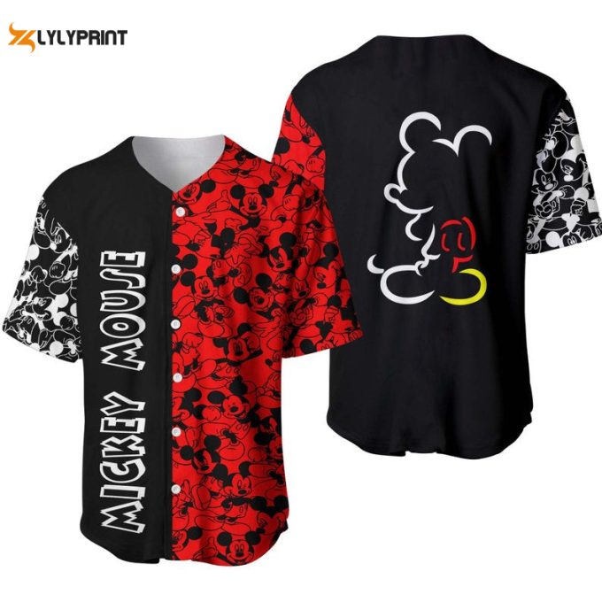 Mickey Mouse Pattern All Over Print Baseball Jersey &Amp;Amp; Black 1