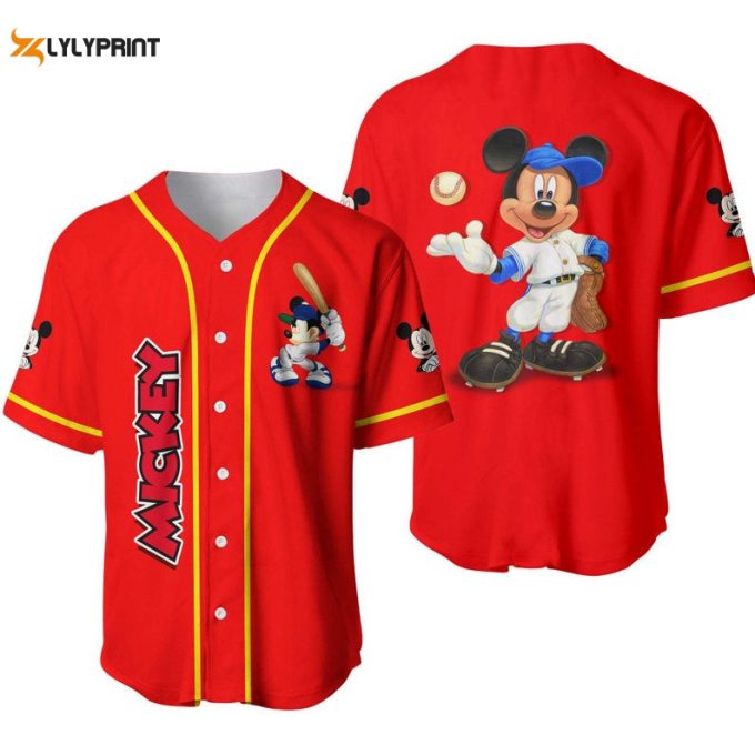 Mickey Mouse Playing Baseball All Over Print Baseball Jersey 1