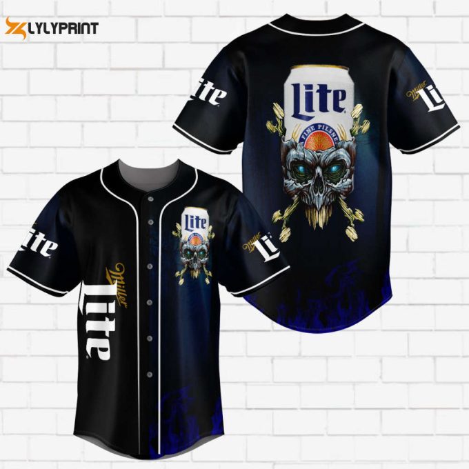 Miller Lite Flowery Skull All Over Print Unisex Baseball Jersey 1