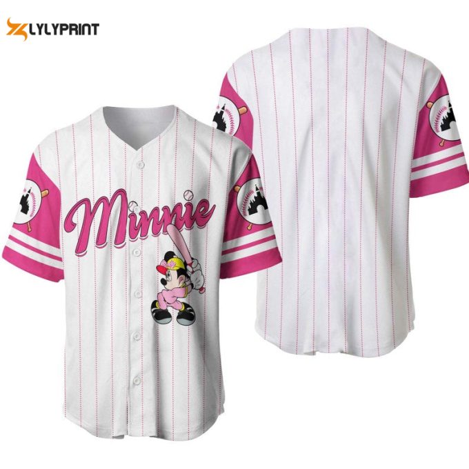 Minnie Mouse All Over Print Pinstripe Baseball Jersey 1