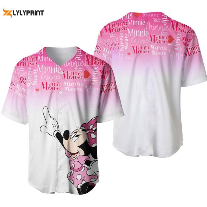 Minnie Mouse Quotes Pattern All Over Print Baseball Jersey - Ombre Pink White 1