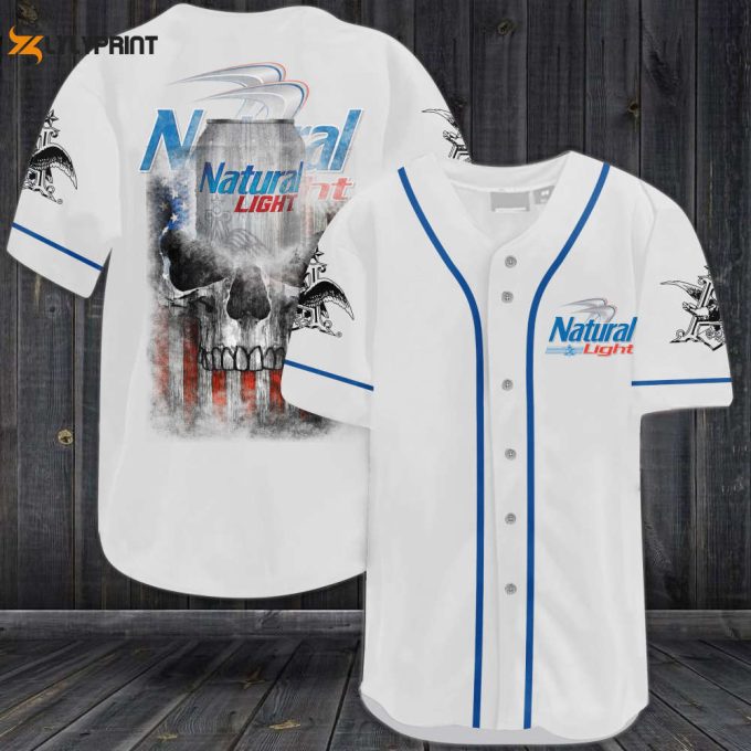 Natural Light Skull Usa Flag All Over Print Unisex Baseball Jersey 1