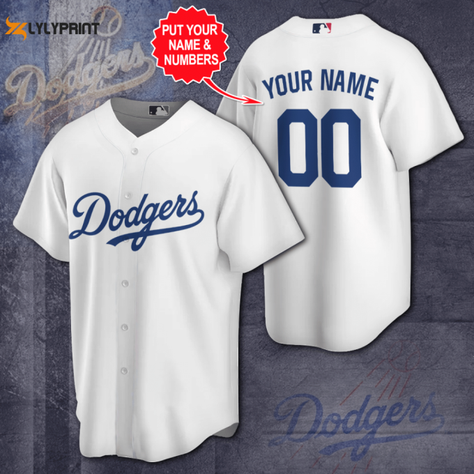 Personalize Los Angeles Dodgers Baseball Team All Over Print 3D Baseball Jersey-White 1