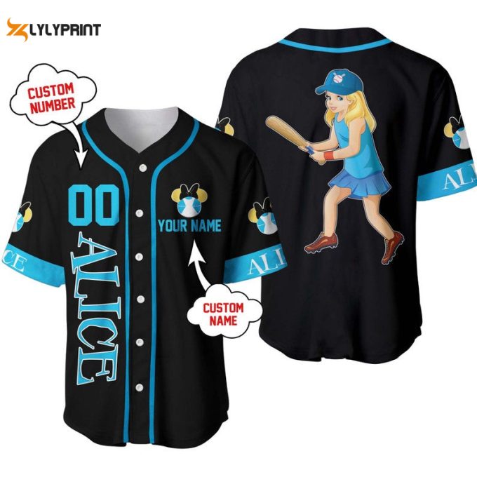 Personalized Alice In Wonderland Disney All Over Print Baseball Jersey 1