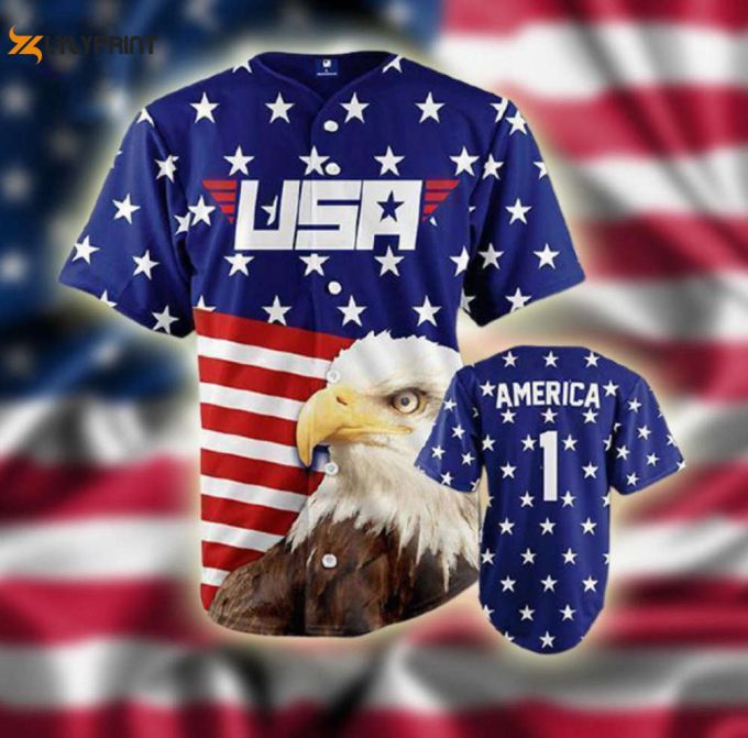 Personalized American Flag Eagle All Over Print 3D Unisex Baseball Jersey - Gift For Men Women 1