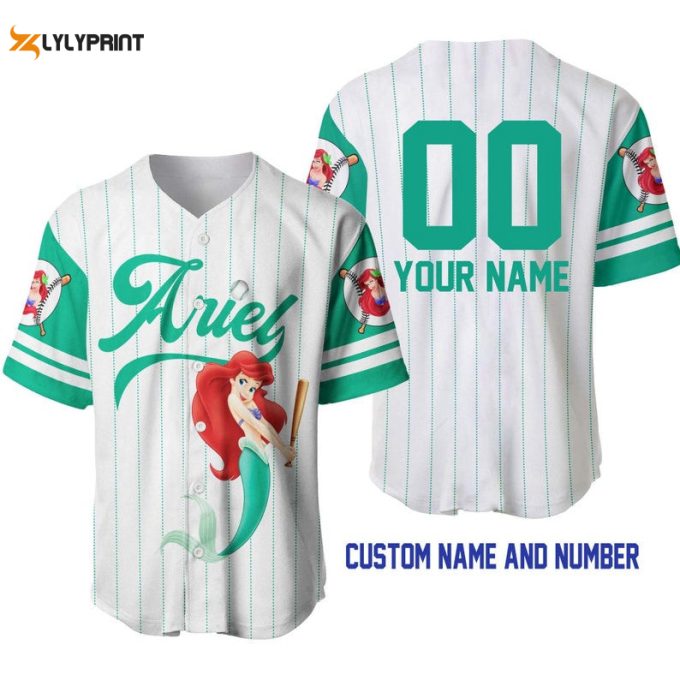 Personalized Ariel Princess The Little Mermaid All Over Print Pinstripe Baseball Jersey 1