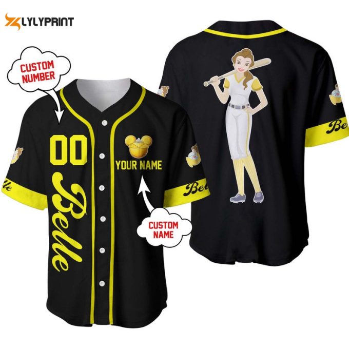 Personalized Belle Beauty &Amp;Amp; The Beast Disney Princess All Over Print Baseball Jersey 1