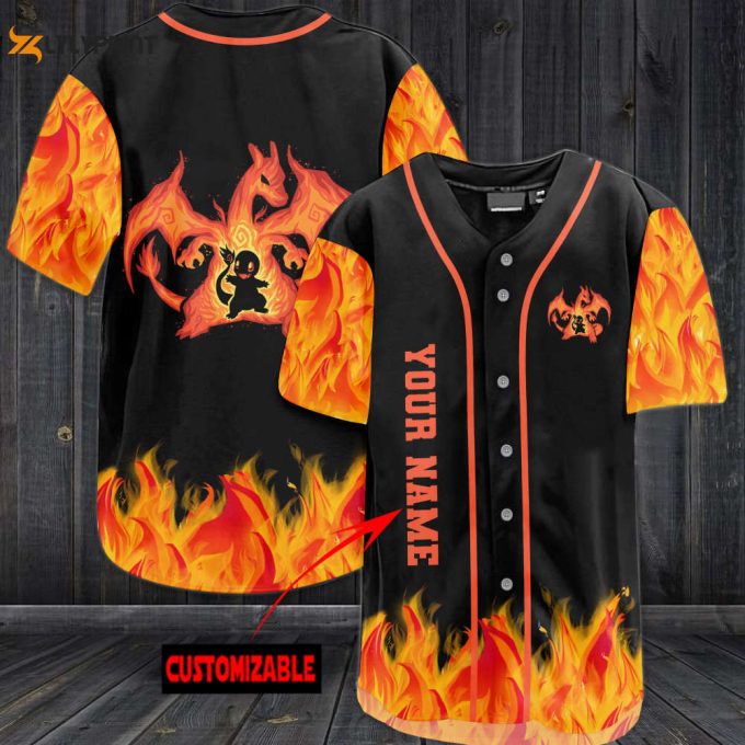 Personalized Charizard Fire Baseball Jersey 1