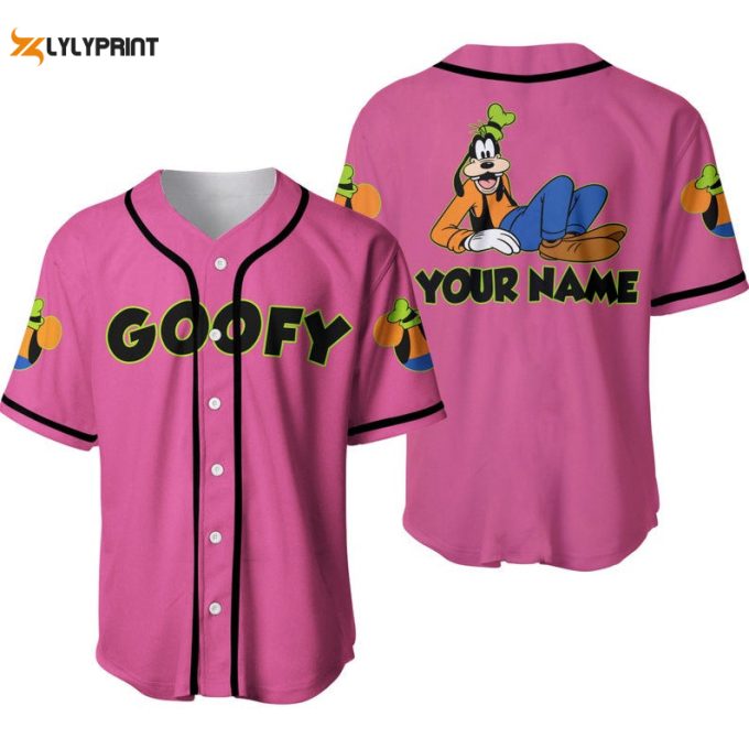 Personalized Chilling Goofy Dog Disney All Over Print Baseball Jersey – Gift For Men Women – Pink