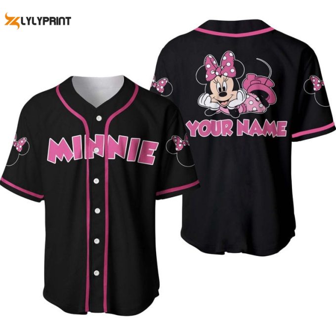 Personalized Chilling Pink Minnie Mouse Disney All Over Print Baseball Jersey 1