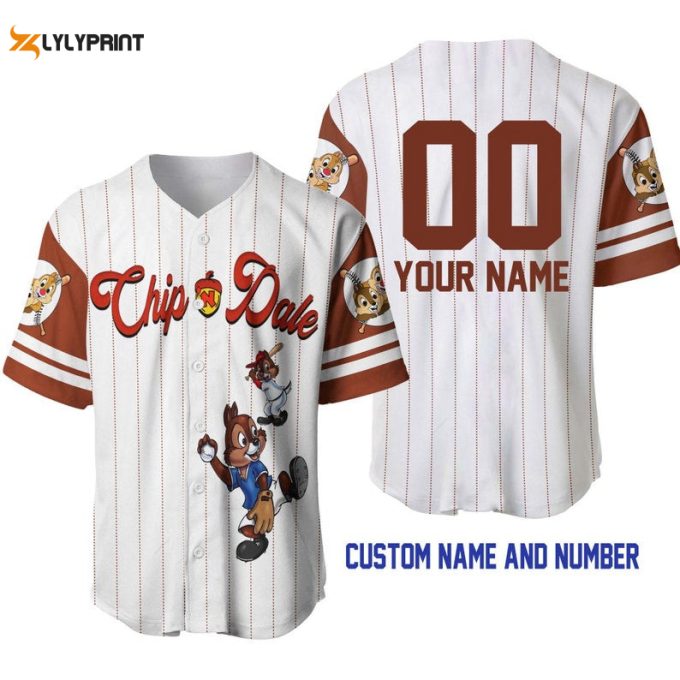 Personalized Chipmunks Chip &Amp;Amp; Dale All Over Print Pinstripe Baseball Jersey 1