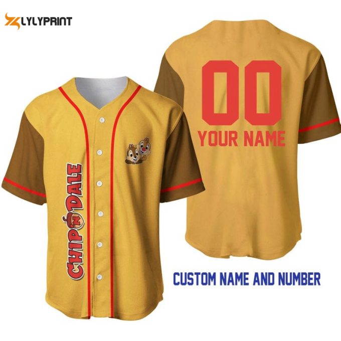 Personalized Chipmunks Chip 'N' Dale All Over Print Baseball Jersey - Gold Brown 1