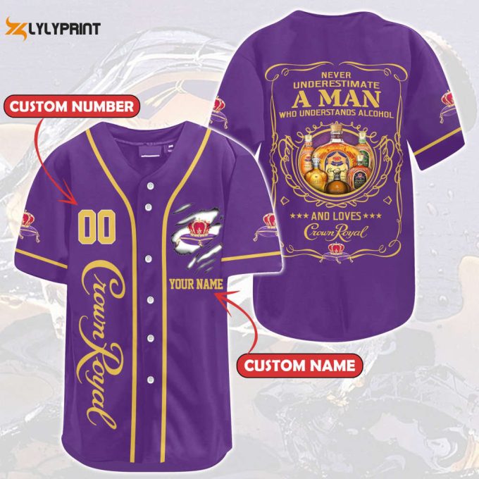 Personalized Crown Royal Never Underestimate A Man All Over Print 3D Unisex Baseball Jersey 1