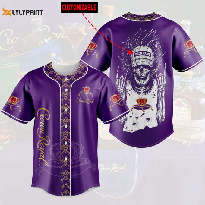 Personalized Crown Royal Swag Skeleton All Over Print 3D Unisex Baseball Jersey 1