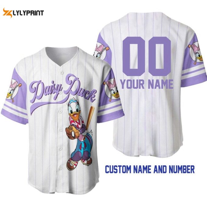 Personalized Daisy Duck All Over Print Pinstripe Baseball Jersey 1