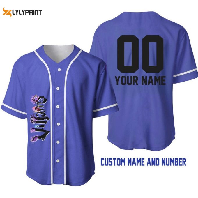 Personalized Disney Evil Villains All Over Print Baseball Jersey - Lavender Purple 1