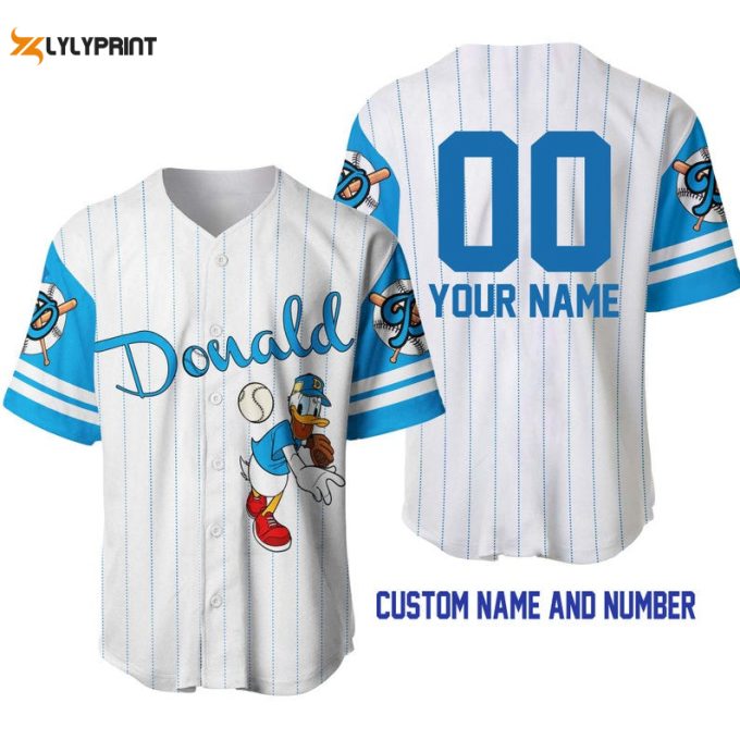 Personalized Donald Duck All Over Print Pinstripe Baseball Jersey 1