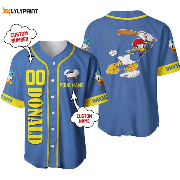 Personalized Donald Duck Disney Playing Baseball All Over Print Baseball Jersey 1