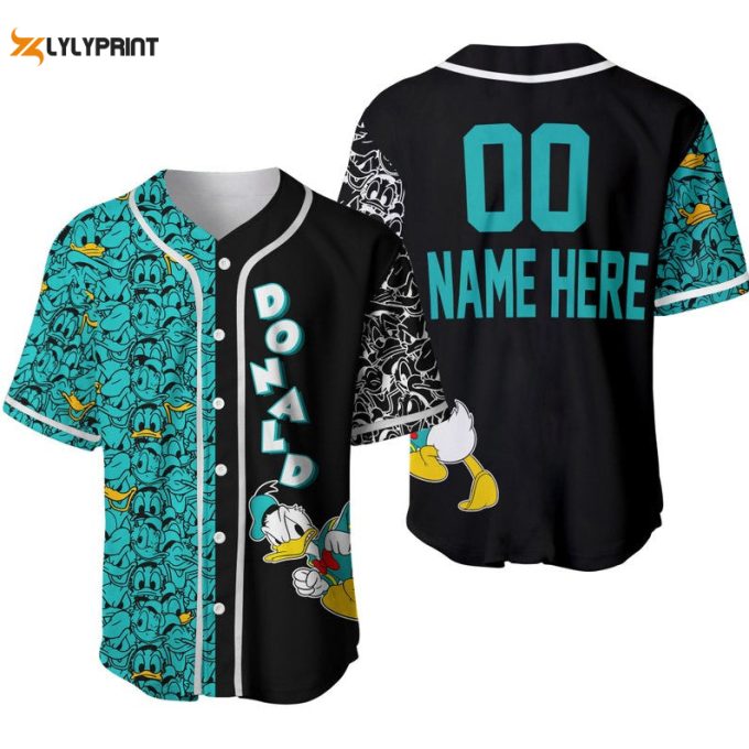 Personalized Donald Duck Pattern All Over Print Baseball Jersey &Amp;Amp; Turquoise 1