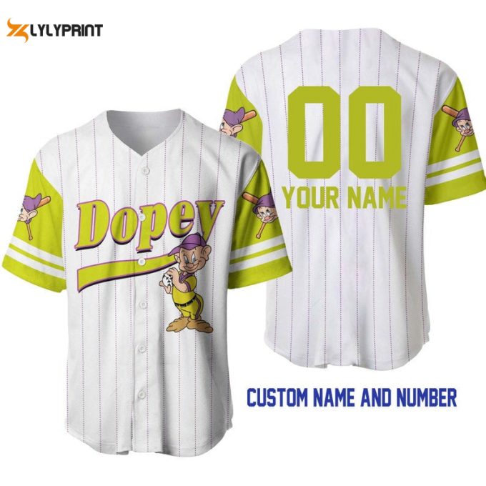 Personalized Dopey Dwarf Snow White All Over Print Pinstripe Baseball Jersey - Gift For Men Women 1