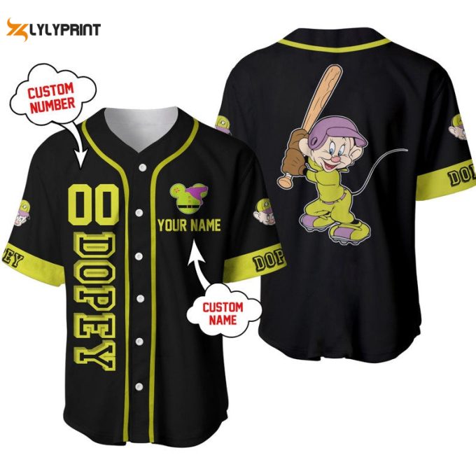 Personalized Dopey Dwarf Snow White Playing Baseball All Over Print Baseball Jersey 1