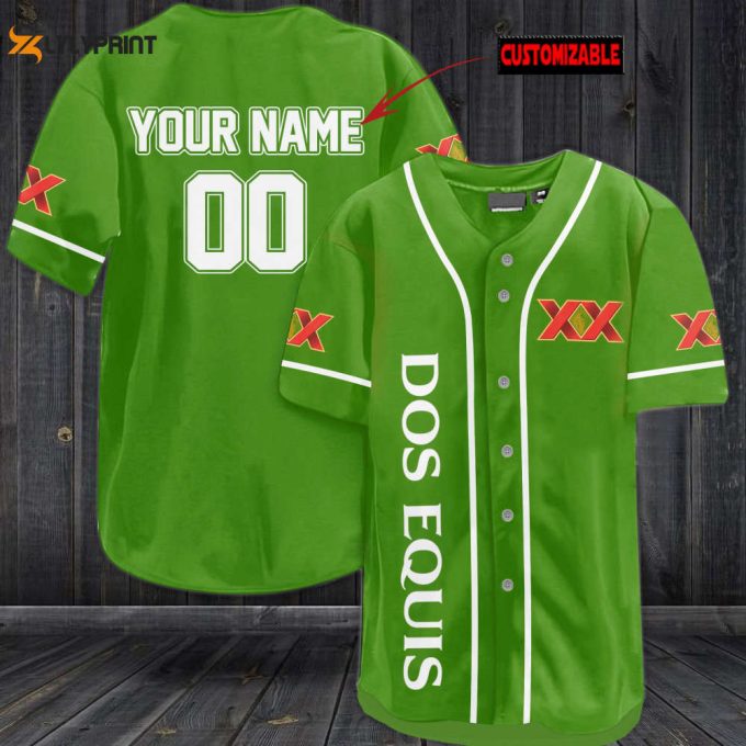 Personalized Dos Equis All Over Print Unisex Baseball Jersey - Lime Green 1