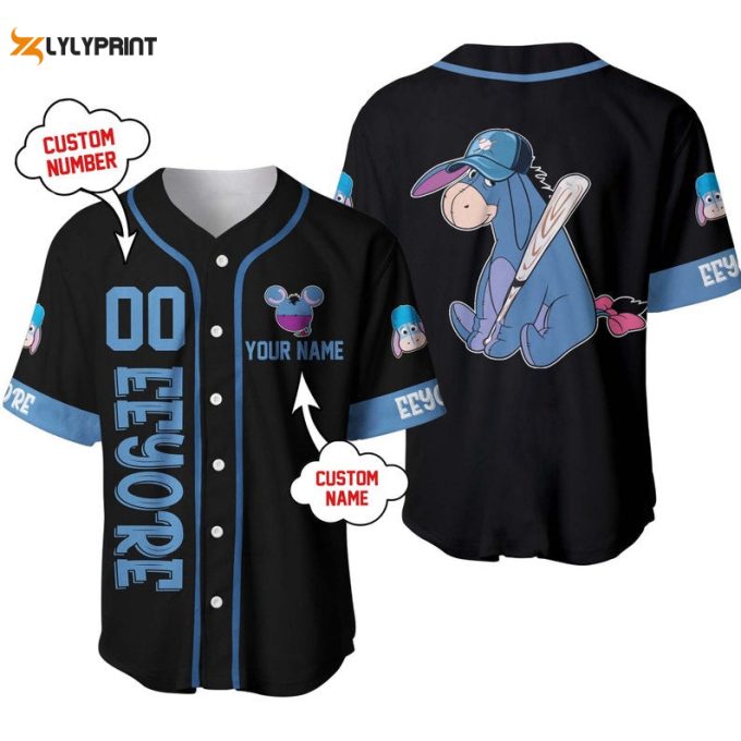 Personalized Eeyore Disney Playing Baseball All Over Print Baseball Jersey 1