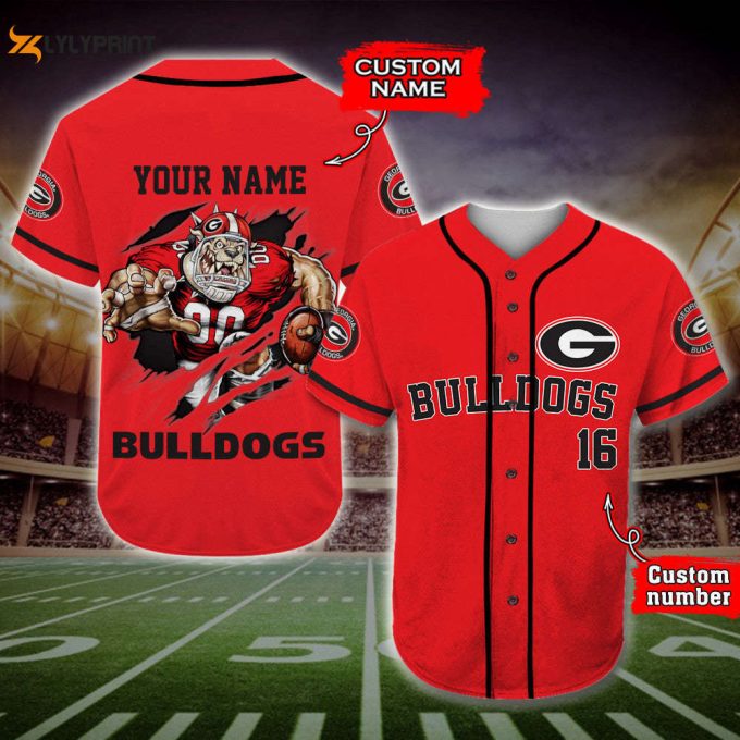 Personalized Georgia Bulldogs Player All Over Print 3D Baseball Jersey 1