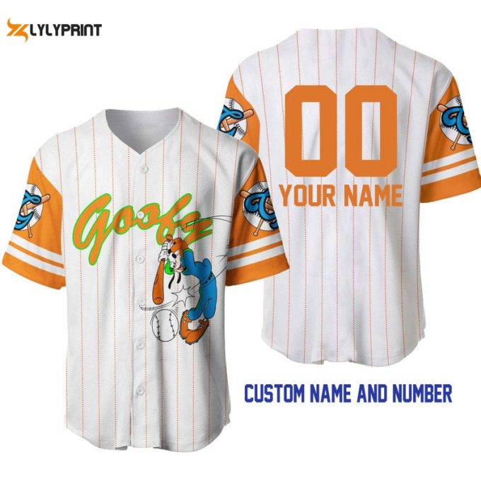 Personalized Goofy Dog All Over Print Pinstripe Baseball Jersey 1