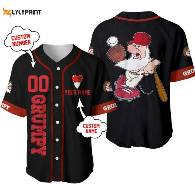 Personalized Grumpy Dwarf In Snow White Disney All Over Print Baseball Jersey 1