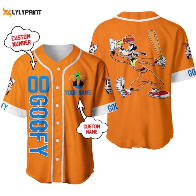 Personalized Happy Goofy Dog Disney All Over Print Baseball Jersey 1