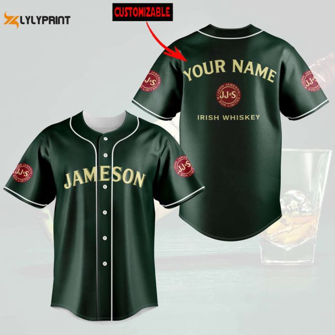 Personalized Jameson Irish Whiskey All Over Print Unisex Baseball Jersey - Dark Green 1