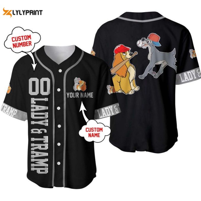 Personalized Lady And The Tramp Dogs Disney Playing Baseball All Over Print Baseball Jersey 1