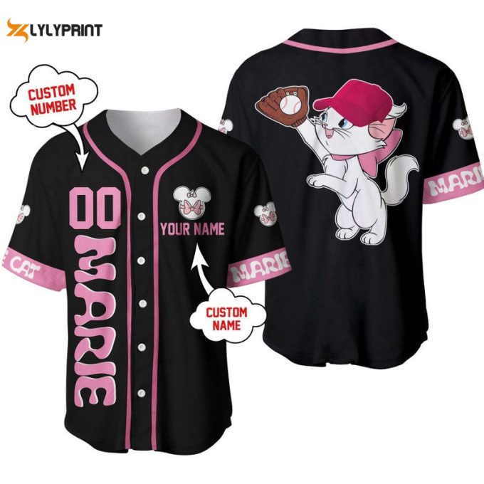 Personalized Marie Cat Playing Baseball All Over Print Baseball Jersey 1