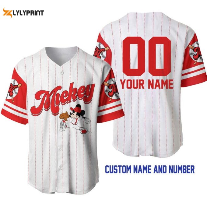 Personalized Mickey Mouse All Over Print Pinstripe Baseball Jersey 1