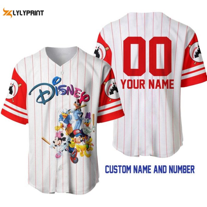 Personalized Mickey Mouse &Amp;Amp; Friends Disney All Over Print Pinstripe Baseball Jersey 1