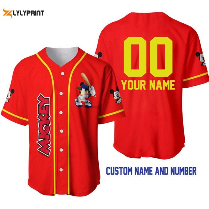 Personalized Mickey Mouse Playing Baseball All Over Print Baseball Jersey 1