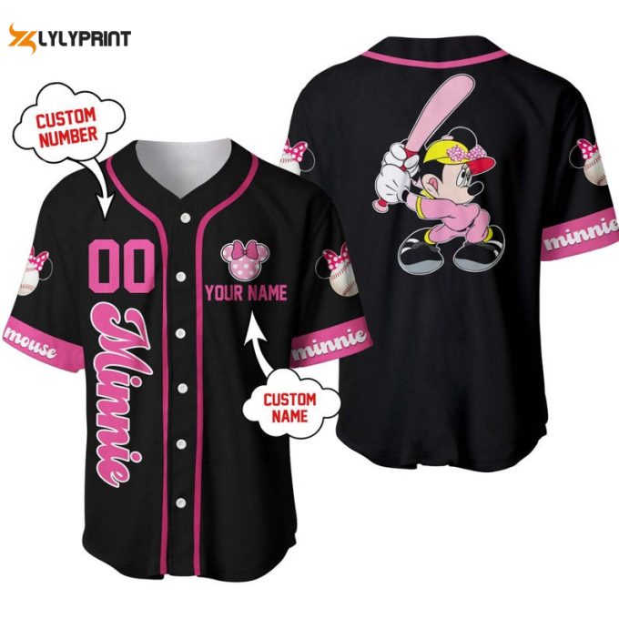 Personalized Minnie Mouse Playing Baseball All Over Print Baseball Jersey - Gift For Men Women 1