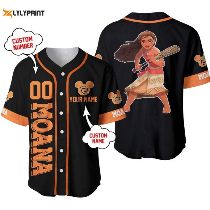 Personalized Moana Disney Playing Baseball All Over Print Baseball Jersey 1