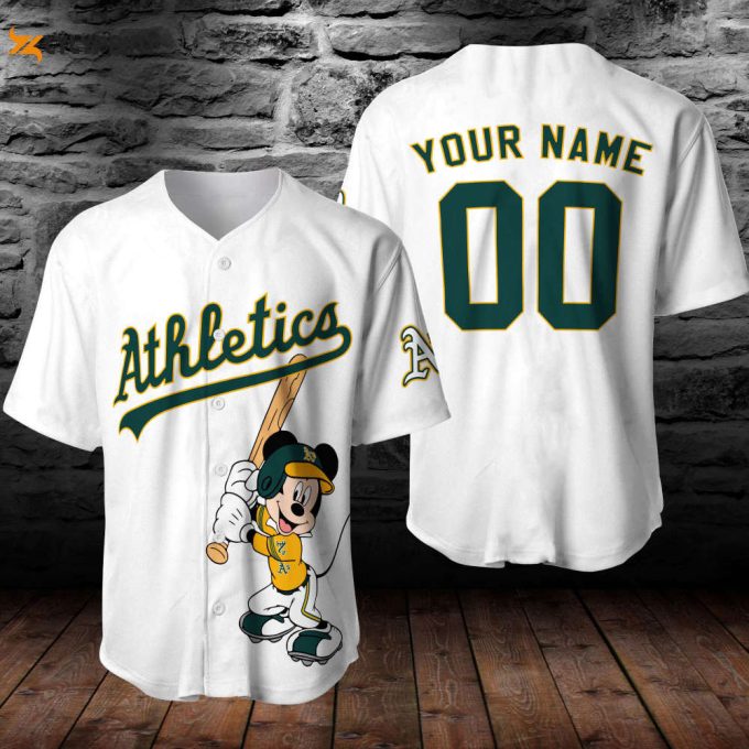 Custom Oakland Athletics Mlb Mickey Mouse Baseball Jersey - Perfect Gift For Men And Women All Over Print Design 1