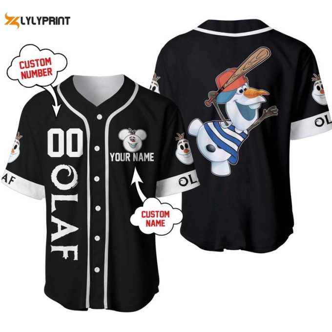 Personalized Olaf Frozen Playing Baseball All Over Print Baseball Jersey 1