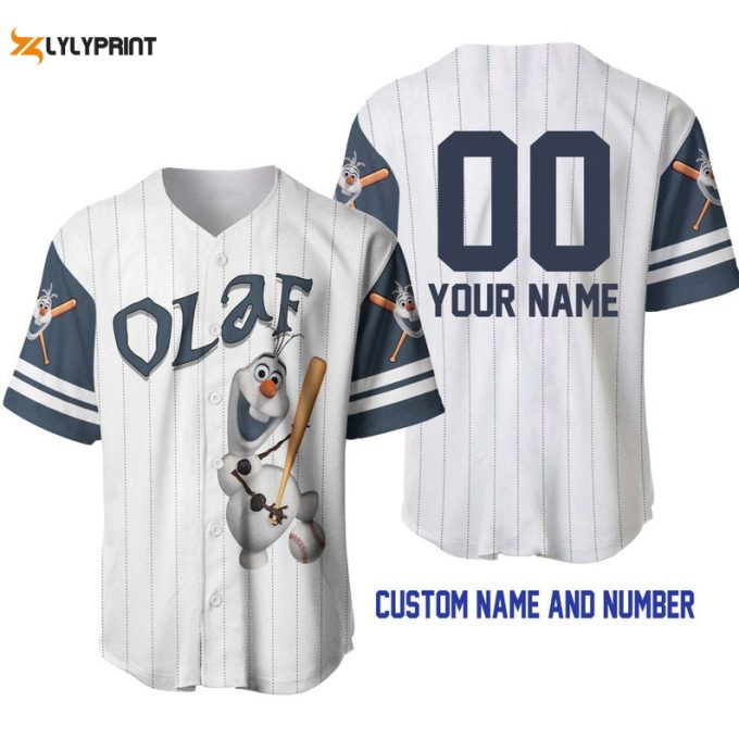 Personalized Olaf Snowman Frozen All Over Print Pinstripe Baseball Jersey - Gift For Men Women 1