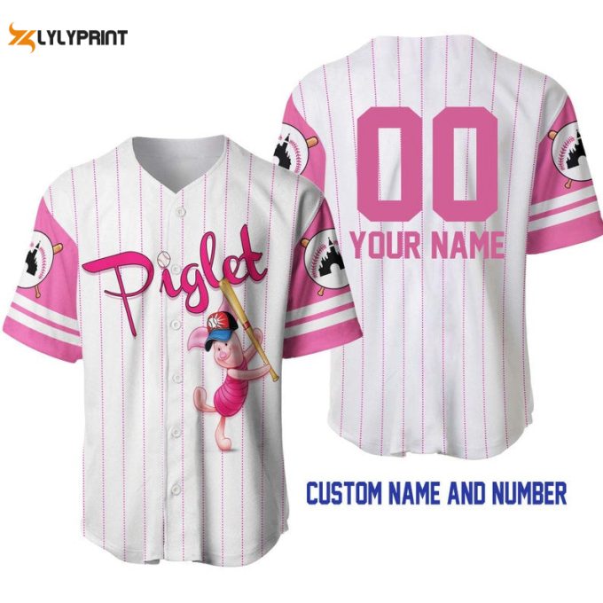 Personalized Piglet Pig Winnie The Pooh All Over Print Pinstripe Baseball Jersey 1