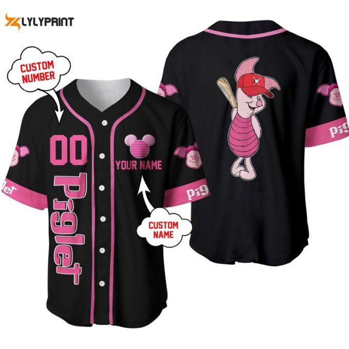 Personalized Piglet Winnie The Pooh Playing Baseball All Over Print Baseball Jersey 1