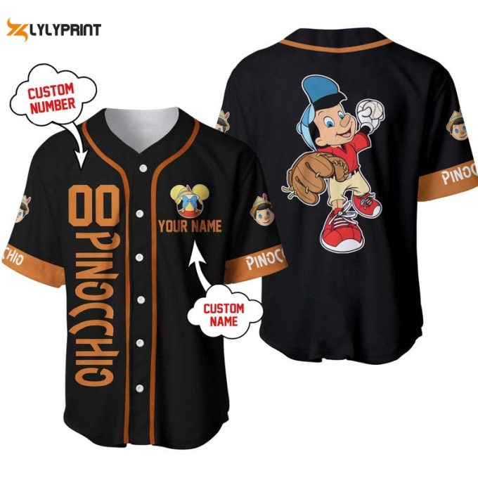 Personalized Pinocchio Playing Baseball All Over Print Baseball Jersey 1