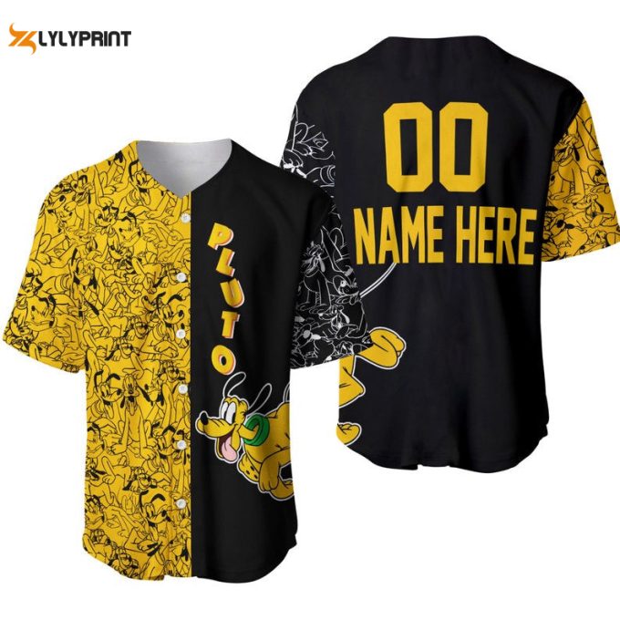 Personalized Pluto Dog Pattern All Over Print Baseball Jersey Yellow 1