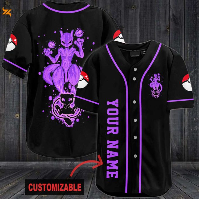 Personalized Purple Mewtwo Baseball Jersey 1