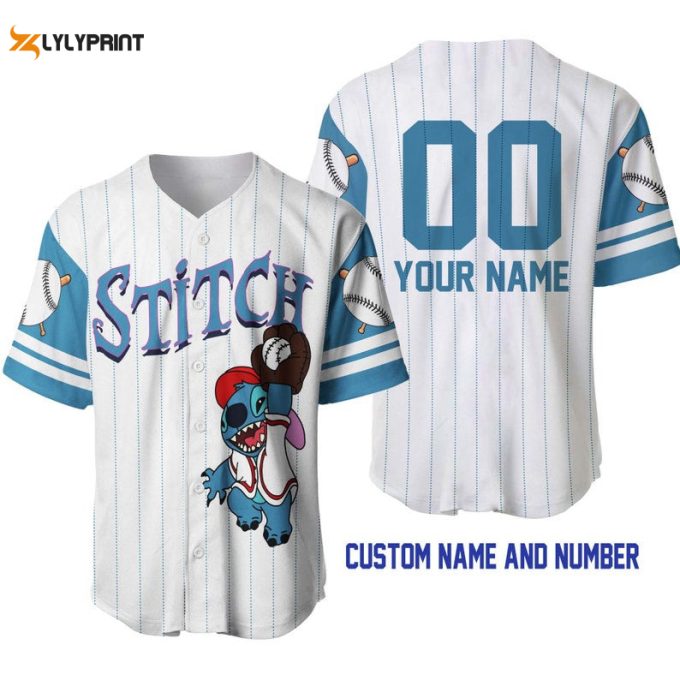 Personalized Stitch Disney All Over Print Pinstripe Baseball Jersey 1